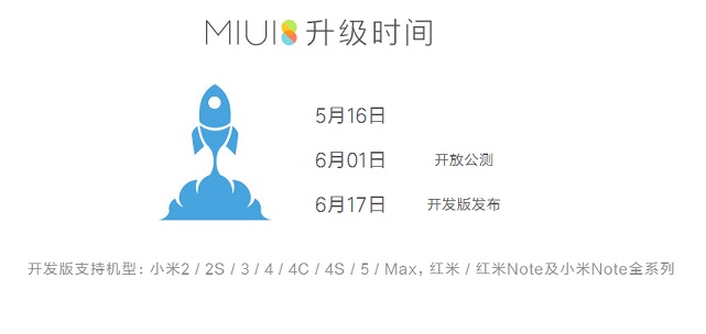 6月1日敞開公測(cè) MIUI 8公測(cè)支撐機(jī)型匯總